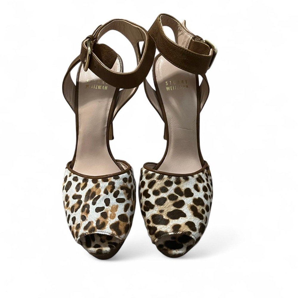 Stuart Weitzman Brown and Cream Animal Print Heels